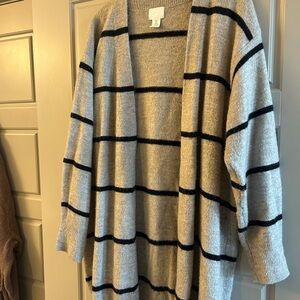 Striped Open-Front Cardigan Sweater